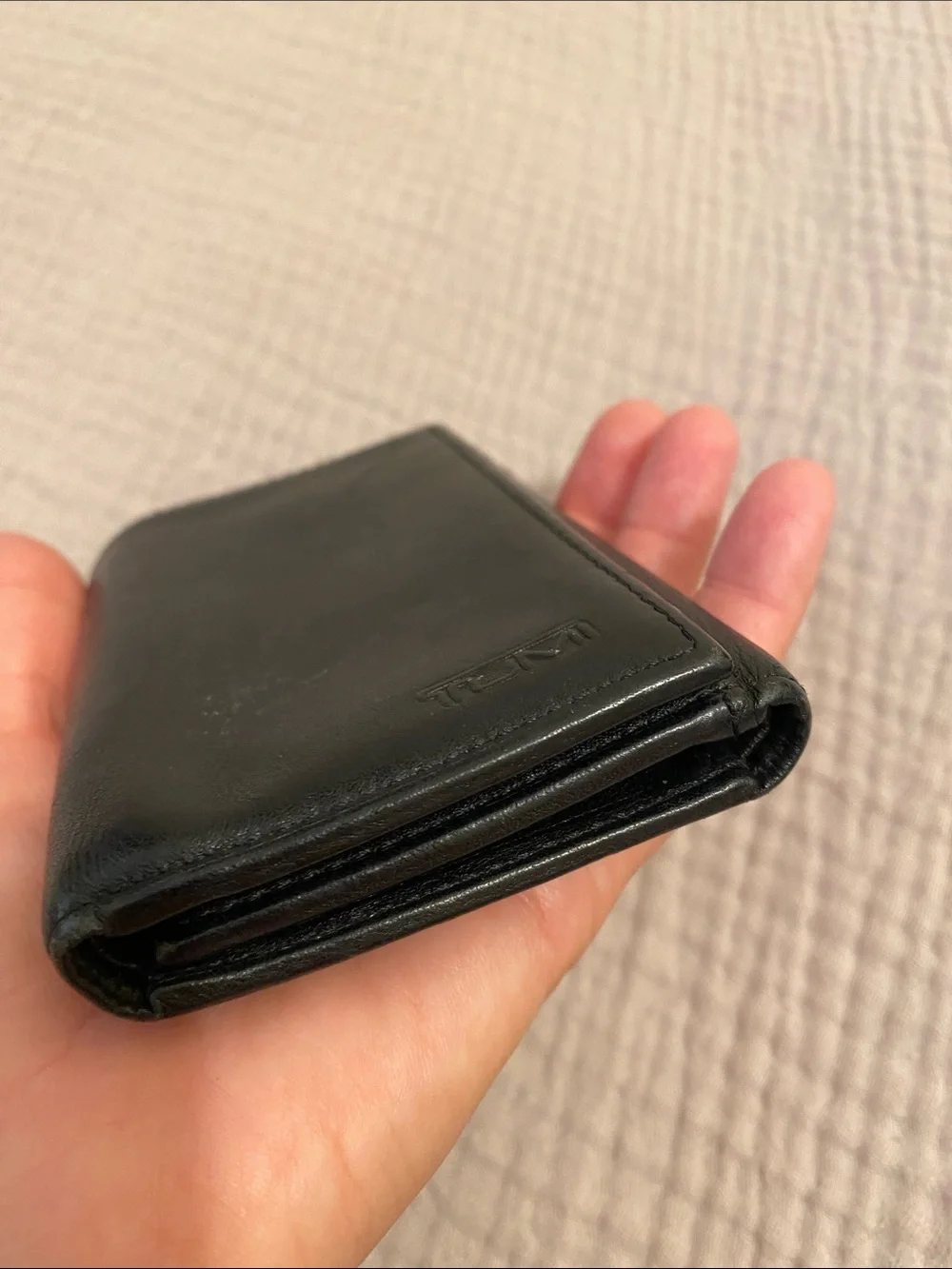 Tumi Black Leather Trifold Wallet- Card Holder